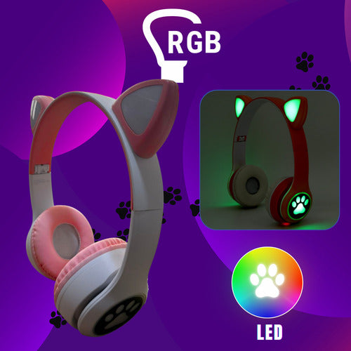 Fone De Ouvido Gatinho Fofinho Bluetooth Led Cat Headset