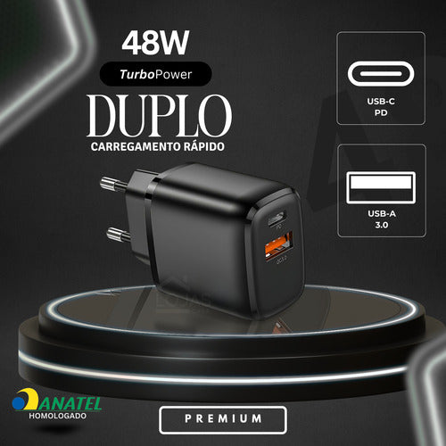 Carregador Para Motorola 48w Usb-c Duo Moto G G84 Edge Razr