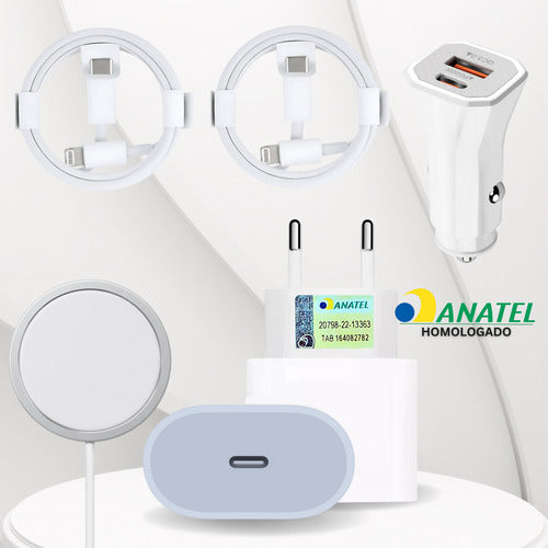 Kit Para iPhone 8 Xr 11 12 13 14 Automotivo +indução+2 Cabos