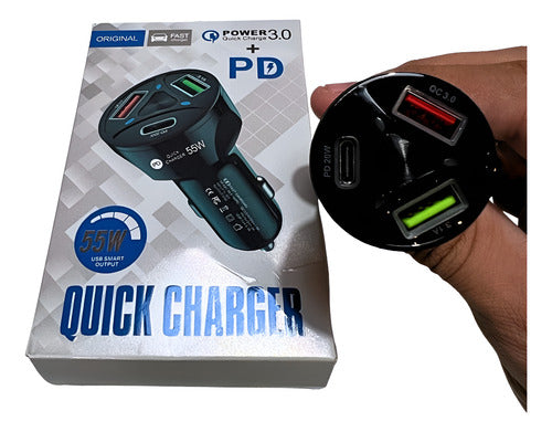 Carregador Automotivo Turbo 3 Entrada Usb 3.0/3.1/tipo-c Top