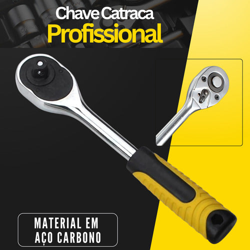Chave Catraca Para Soquete Aço Cromo Reversível 1/2 Polegada