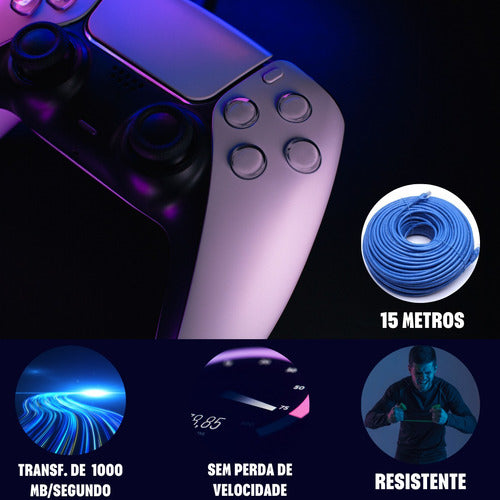 Cabo De Rede 15 Metros Lan Internet Crimpado Rj45 Cat5e Azul