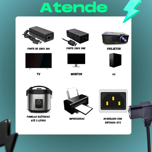 Cabo De Força Curvado 90o Para Tv LG Monitor Panela Fonte Pc