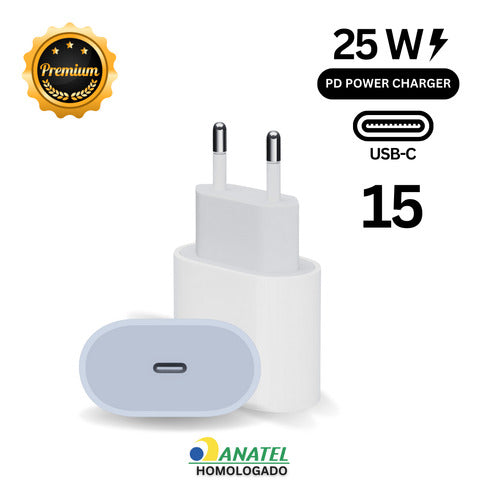 Carregador Fonte Turbo 25w Para iPhone 15 Pro Max Com Cabo