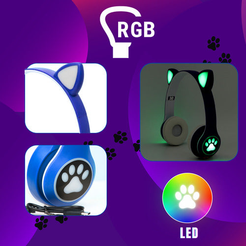 Fone De Ouvido Gatinho Fofinho Bluetooth Led Cat Headset