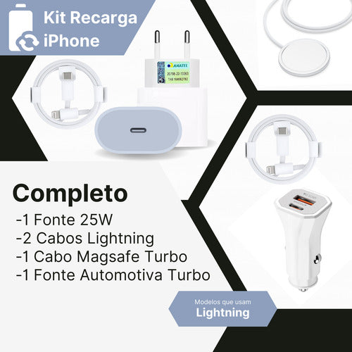 Kit Para iPhone 8 Xr 11 12 13 14 Automotivo +indução+2 Cabos