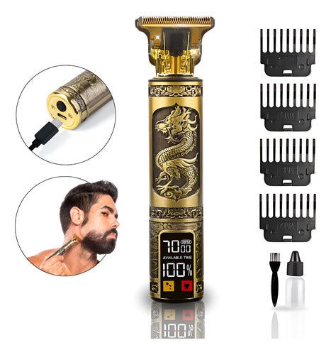 Máquina Cortar Cabelo Fazer Barba Luxo Refinado Metal Led