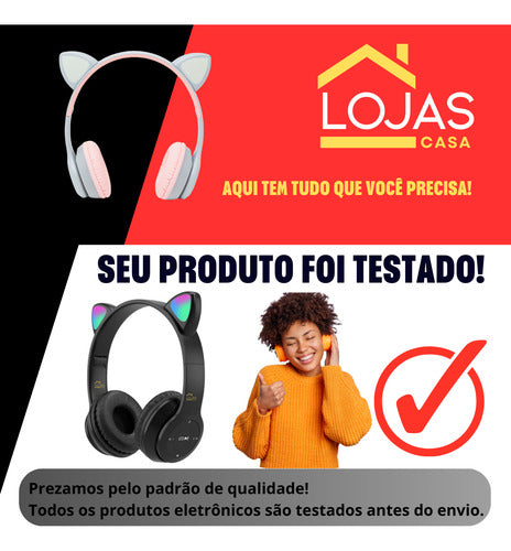 Fone De Ouvido Infantil Orelha De Gatinho Bluetooth Led  Rgb