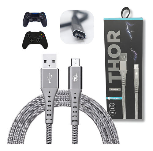Cabo Recarga Controle Ps4 Usb V8 Trançado Resistente Tático