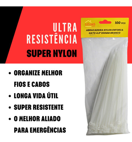 Abraçadeira Nylon 200mm X 4,8mm Enforca Gato Pack 100 Un.