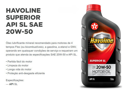 1 Litro Óleo Motor Mineral 20w50 Superior Sl Texaco Havoline