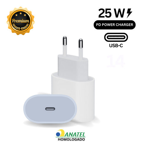 Fonte Carregador + Cabo Usb-c Para iPhone  11 12 13 14 25w