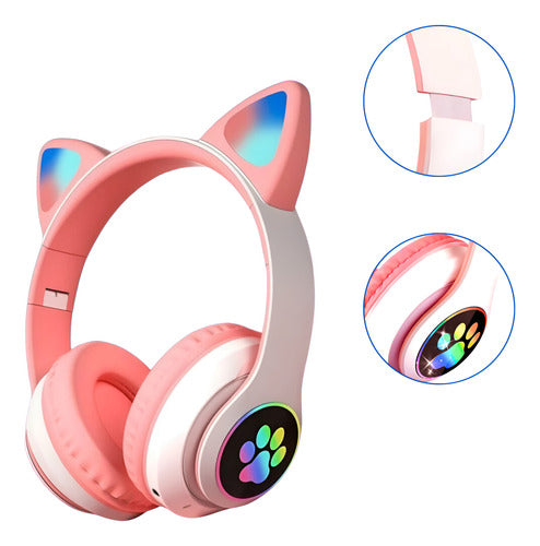 Fone De Ouvido Gatinho Fofinho Bluetooth Led Cat Headset