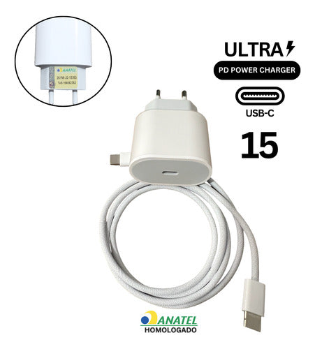 Carregador Fonte Turbo 25w Para iPhone 15 Pro Max Com Cabo