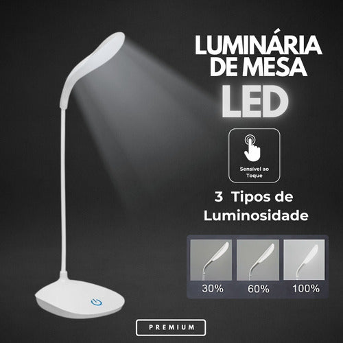 Luminária Abajur Mesa Touch Led Recarregável Escritório Casa