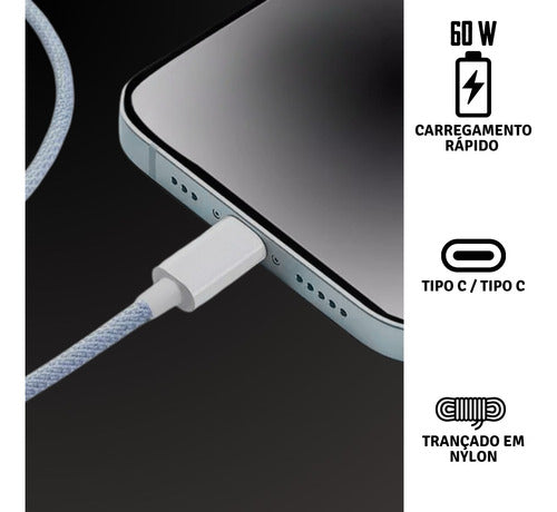 Cabo Usb C Tipo C Para iPhone 15 Pro 15 16 Pro Max Trançado