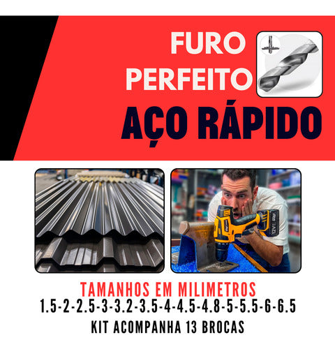 Kit Jogo Brocas Com Estojo Aço Rápido Usinagem Arrebite Resi