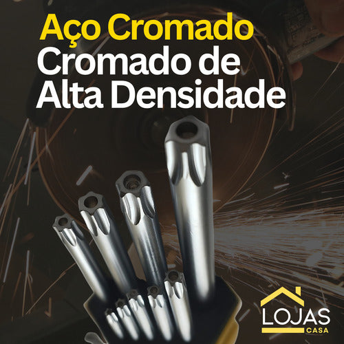Jogo De Hexalobular Chaves L Torxs Longa 9 Peças T10 Até T50