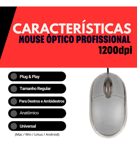 Mouse Usb Com Sensor Óptico Profissional Anatômico Preto