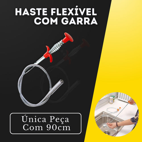 Haste Flexível C/ Garra 90cm Limpa Pega Objeto Pia Ralo Cano