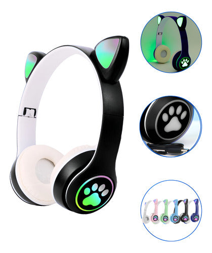 Fone De Ouvido Gatinho Fofinho Bluetooth Led Cat Headset