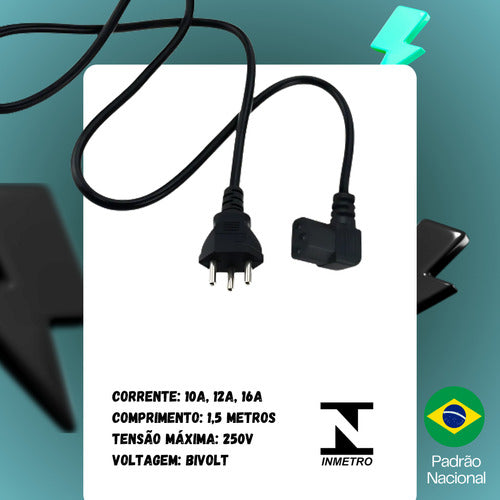 Cabo De Força Curvado 90o Para Tv LG Monitor Panela Fonte Pc