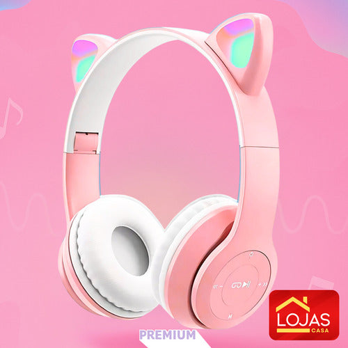 Fone De Ouvido Infantil Orelha De Gatinho Bluetooth Led  Rgb