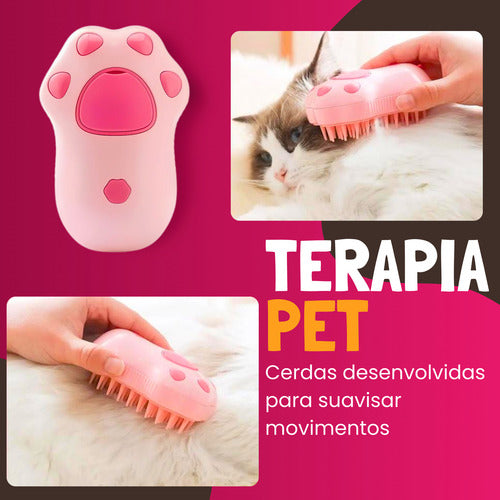 Escova De Vapor Para Pelo Gatos Cachorros Pet Patinha 3 Em 1