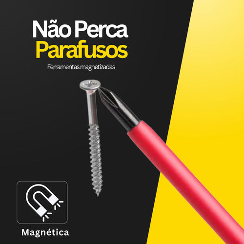 Jogo Chaves Philips E Fenda Isolada Eletricista Imã 6 Peças