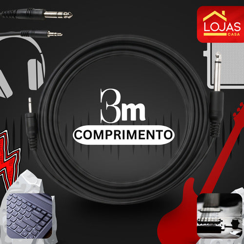 Cabo De Som P10 X P2 Fone Mesa Violão Profissional 3 Metros