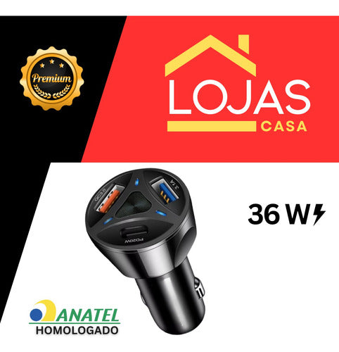 Carregador Veicular Turbo 55w Usb-c Duas Usb-a Triplo Luxo
