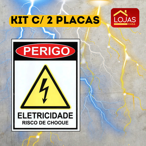 Kit 2 Placa Perigo Eletrecidade Risco De Choque Para Empresa