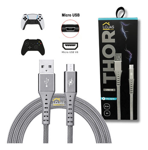 Cabo Recarga Controle Ps4 Usb V8 Trançado Resistente Tático