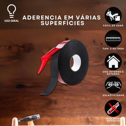 Fita Dupla Face Espuma 5m Isolador Anti Ruído Automotiva
