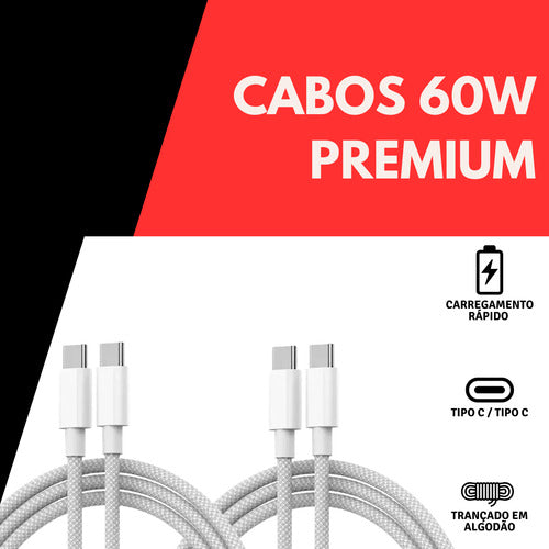 Fonte + 2 Cabos 50w Usb-c Duplo Para iPhone 16 Promax 15 17