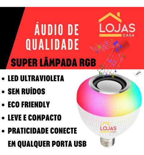 Lâmpada Led Rgb Bluetooth Com Caixa De Som E Controle Bivolt