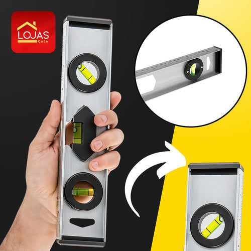 Nivel De Aluminio 3 Bolhas 12 Pol. 355mm Obra Profissional