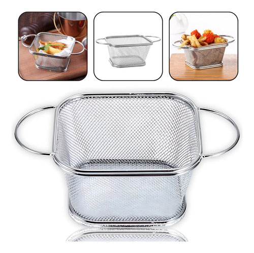 Cesto C/alça Batatinha Frita, Porções Para Servir Aço Inox