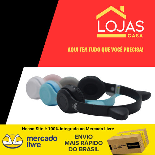 Fone De Ouvido Infantil Orelha De Gatinho Bluetooth Led  Rgb