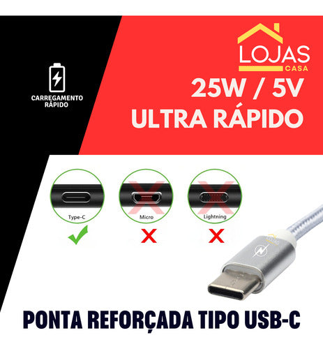 Cabo Usb-c Para Carga Controle Ps5 Trançado Tático Universal