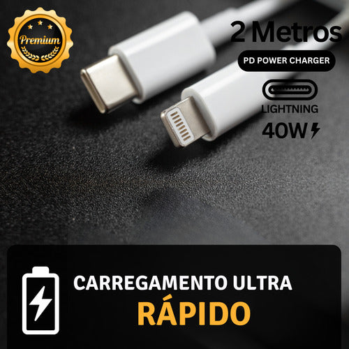 Carregador Fonte Turbo 35w Para iPhone 12 13 14 Com Cabo 2m