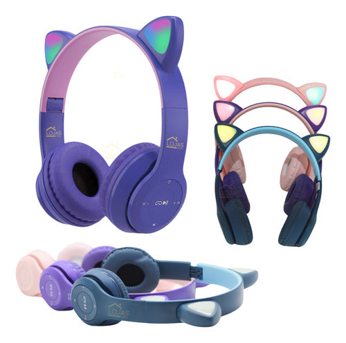 Fone De Ouvido Infantil Orelha De Gatinho Bluetooth Led  Rgb