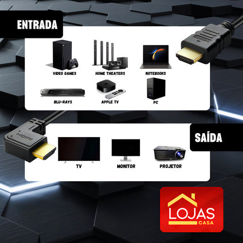 Cabo Hdmi Curvo 1,8 Metros Lojas Casa Blindado 4k Tv Notebook Preto