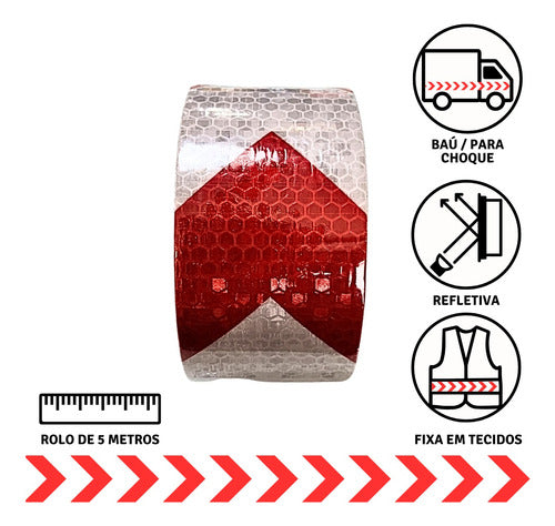 Rolo Faixa Refletiva Seta Vermelha Para Sinalização 5m X5cm