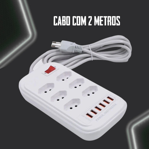 Filtro De Linha Régua Extensão 6 Tomadas Hub Tipo C E 6 Usb