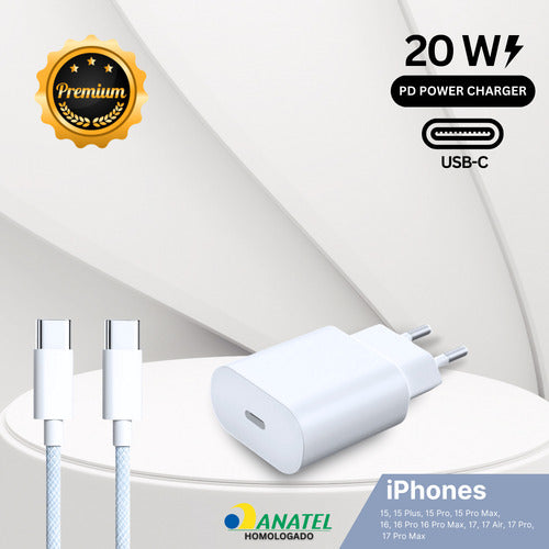Carregador Fonte Premium Usb-c Fast 20w Para iPhone 16 17