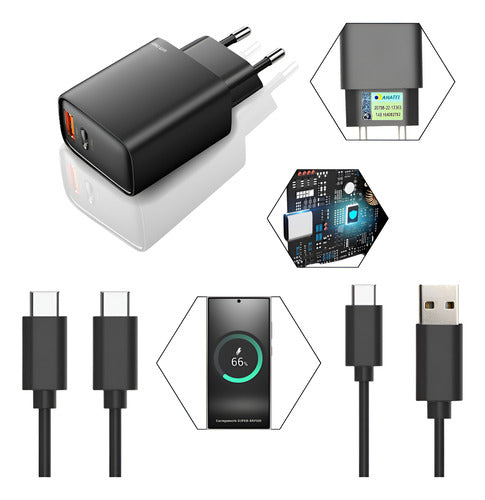 Carregador Duplo 48w Para Samsung 2x Cabos Super Fast Usb C