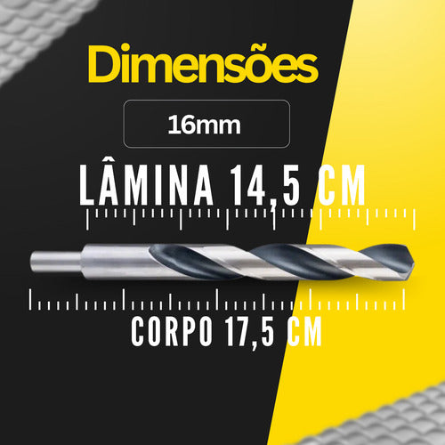 Broca 16mm Metais Chapa Aço Rápido Com Rebaixo Din338 Hss