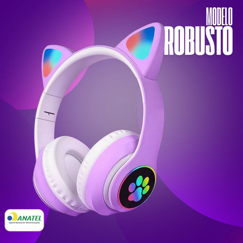 Fone De Ouvido Gatinho Fofinho Bluetooth Led Cat Headset
