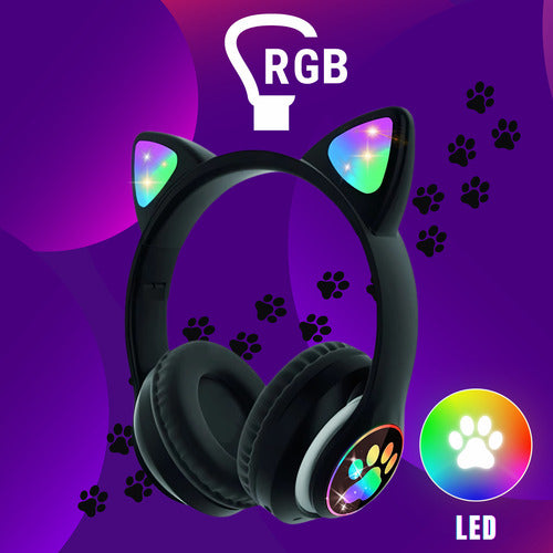 Fone De Ouvido Gatinho Fofinho Bluetooth Led Cat Headset
